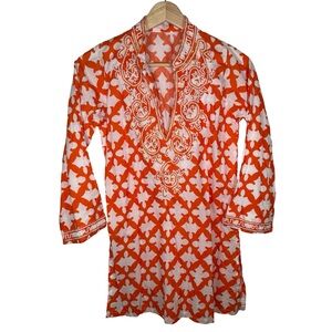 Barbara Gerwit Orange and White beaded Women's Tunic xs cotton